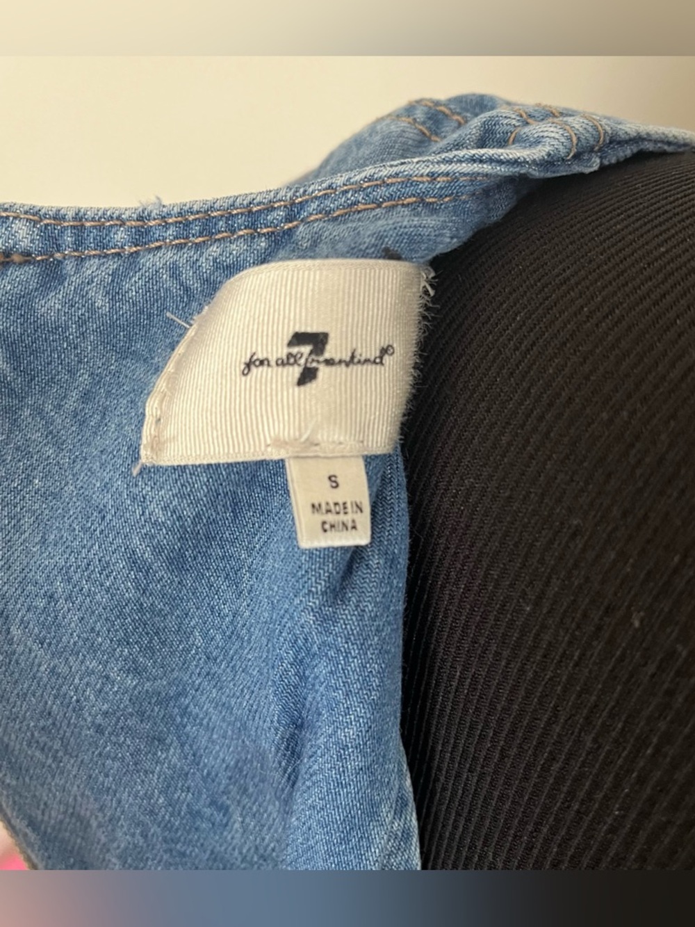 7 For All Mankind denim mini dress V-neckline voluminous puff lantern sleeve - Picture 6 of 11